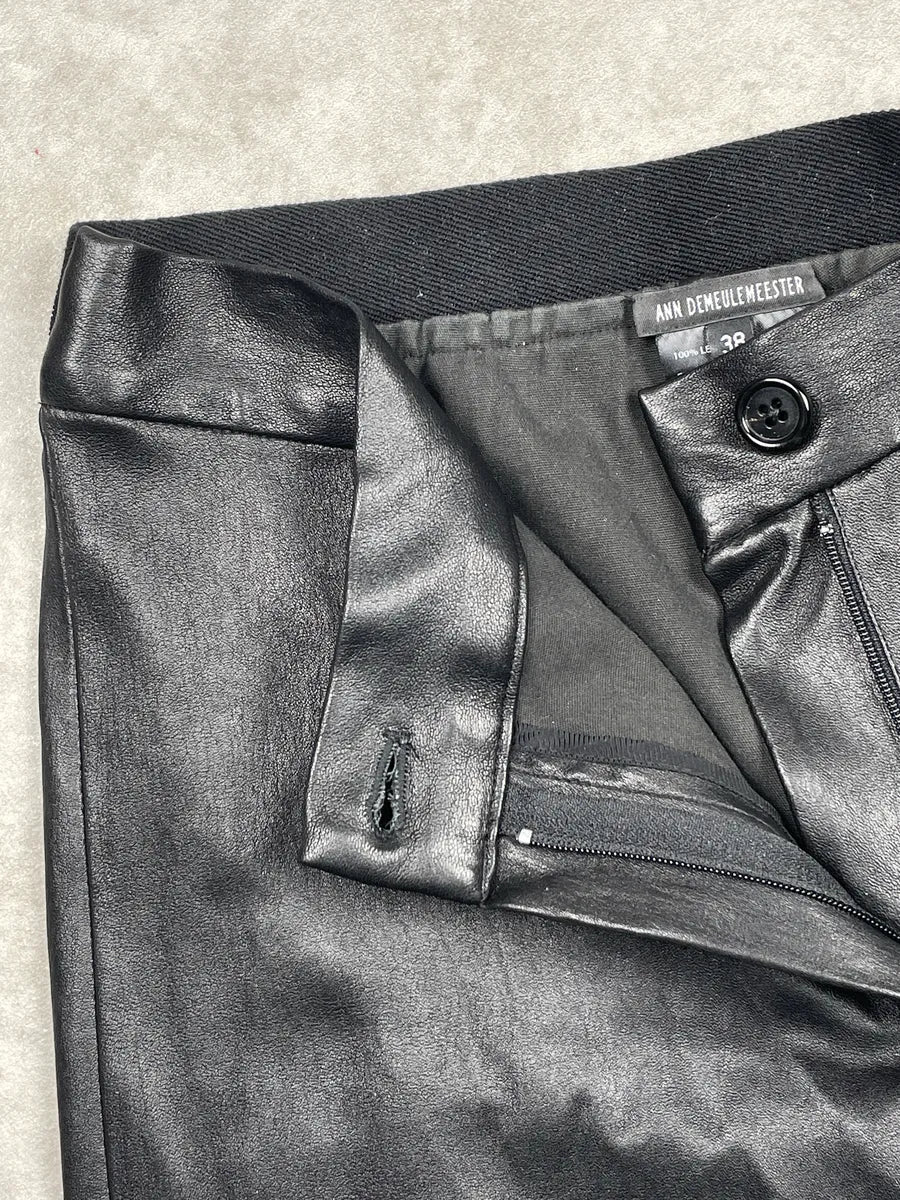 2000s Ann Demeulemeester Black Leather Button-Cuff Slim Pants eXbXMNvs 9