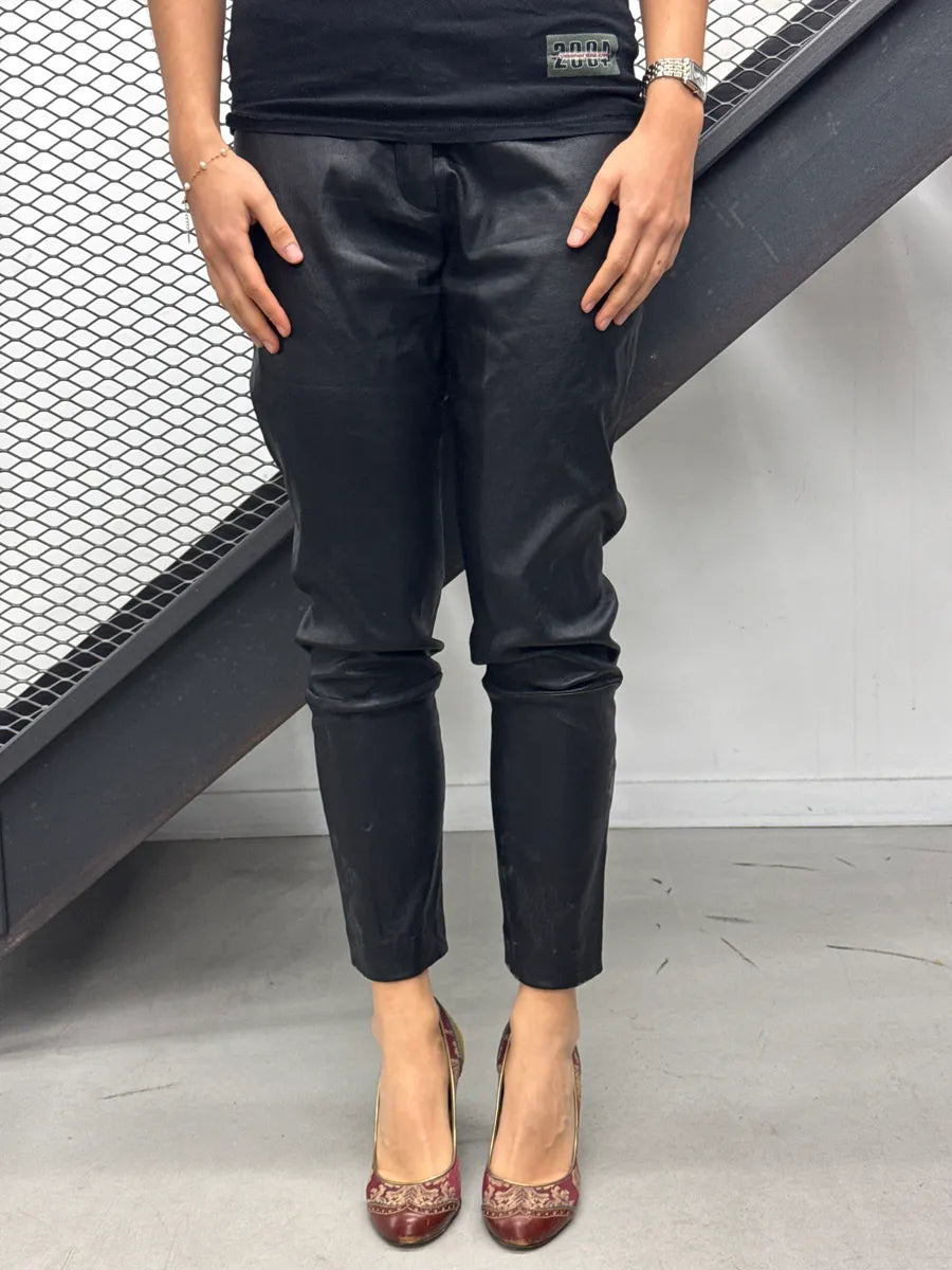 2000s Ann Demeulemeester Black Leather Button-Cuff Slim Pants eXbXMNvs 1