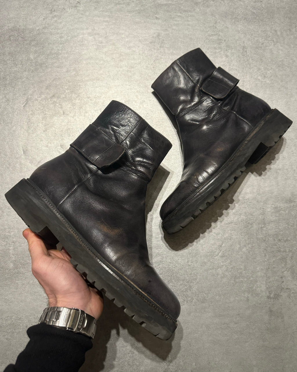Maison Margiela Eroded Leather Strap Boots (41) - 1