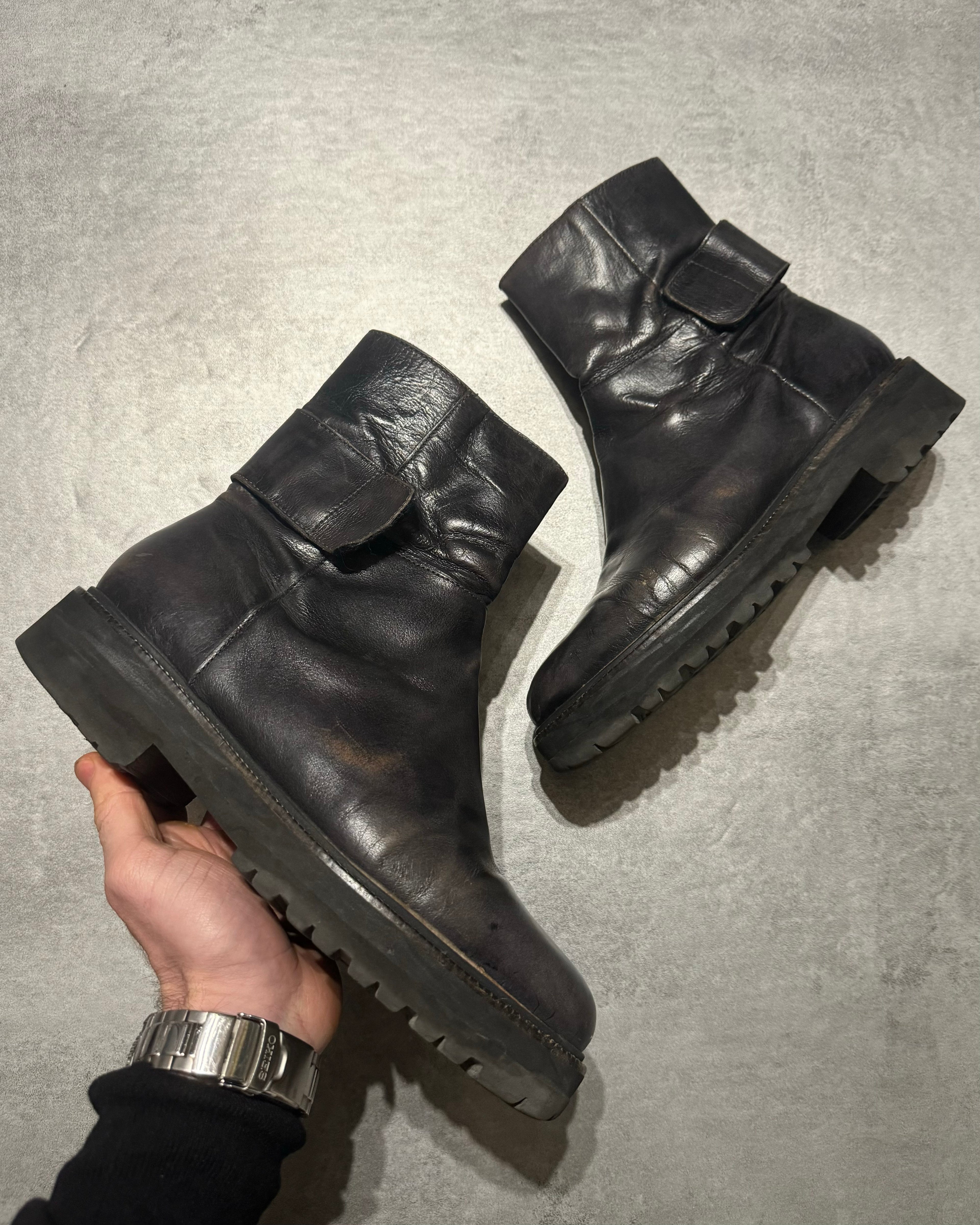 Maison Margiela Eroded Leather Strap Boots (41) - 1