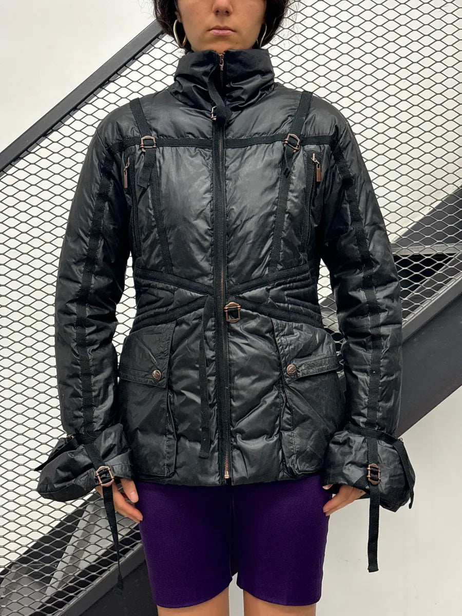 AW2005 Cavalli Black Strap Harness Belted Puffer Jacket eYsJzoZM 1