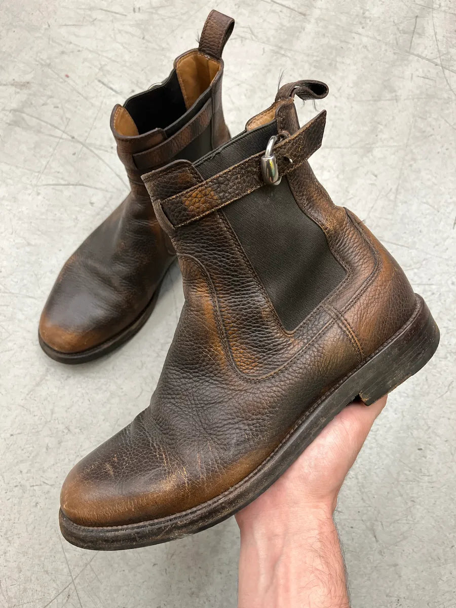 2000s Gucci Harness Strap Eroded Brown Leather Boots eZddXELm 0