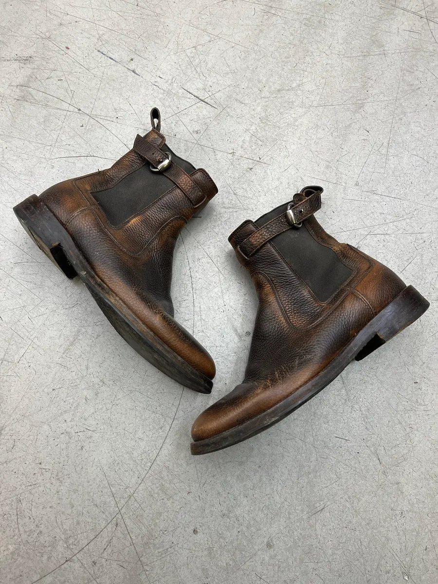 2000s Gucci Harness Strap Eroded Brown Leather Boots eZddXELm 1