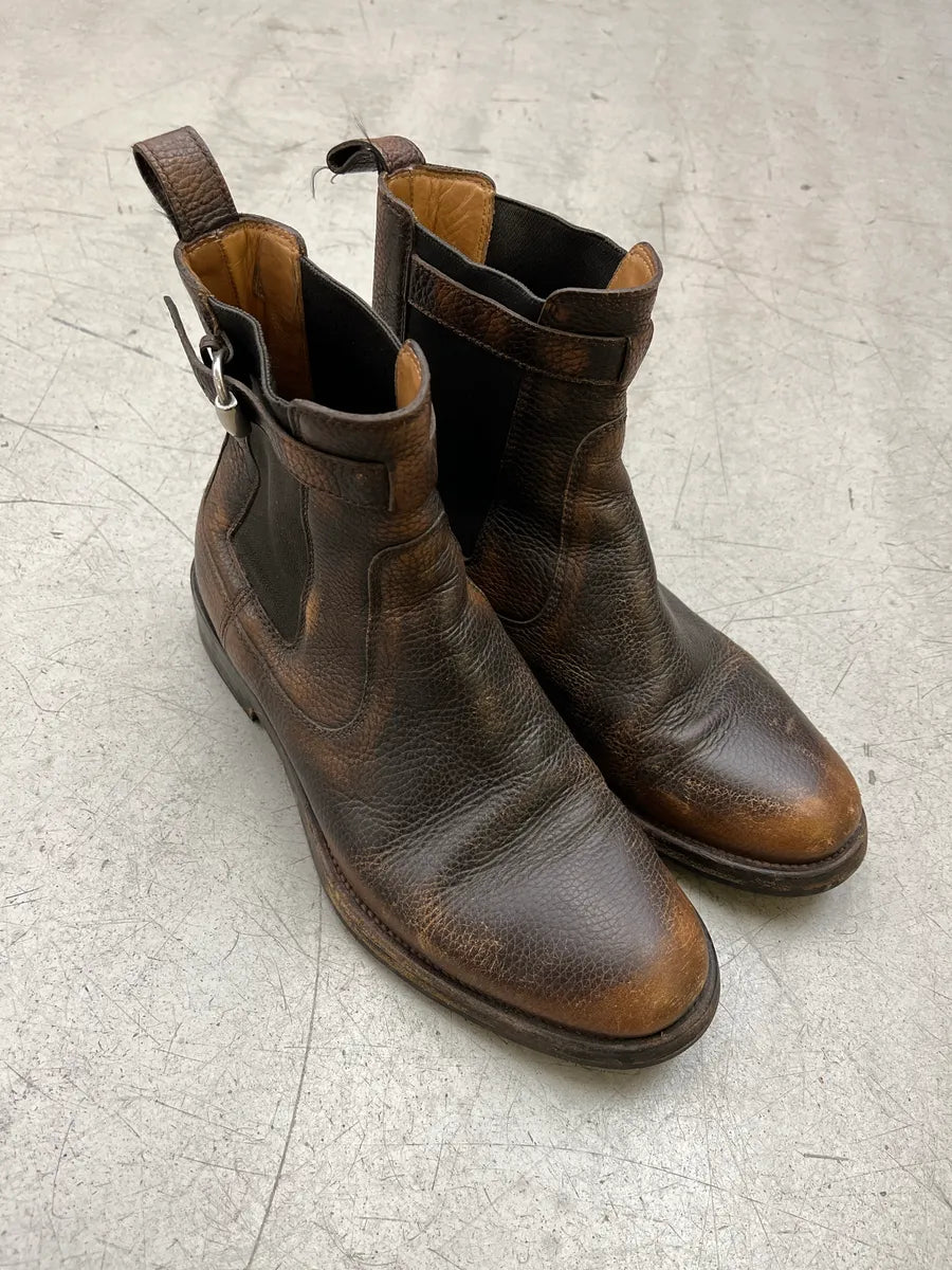 2000s Gucci Harness Strap Eroded Brown Leather Boots eZddXELm 4