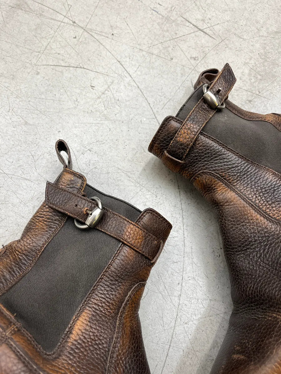 2000s Gucci Harness Strap Eroded Brown Leather Boots eZddXELm 3