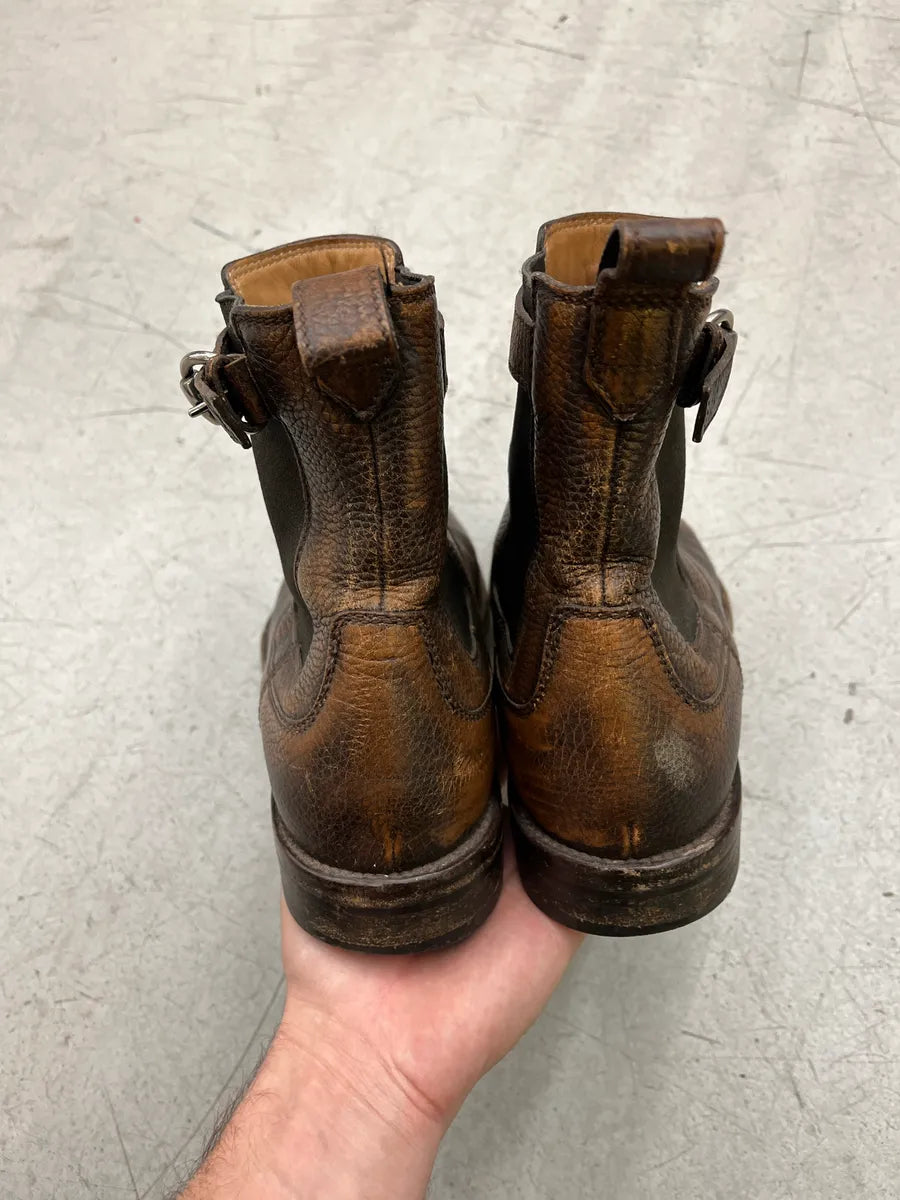 2000s Gucci Harness Strap Eroded Brown Leather Boots eZddXELm 6