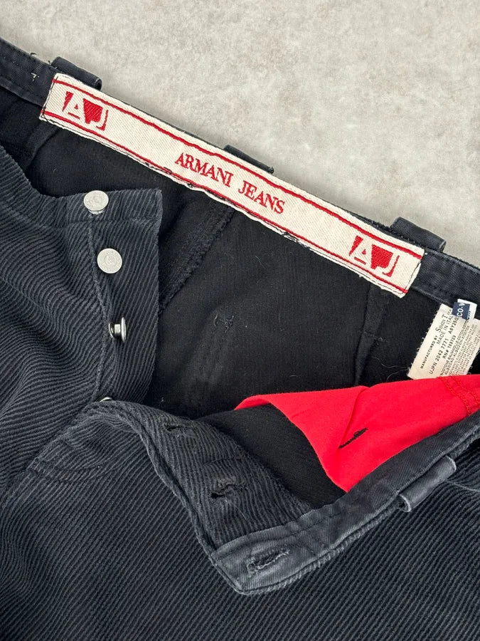 AW2005 Armani Black Corduroy Cargo Wide-Leg Pants CgYaodx 8