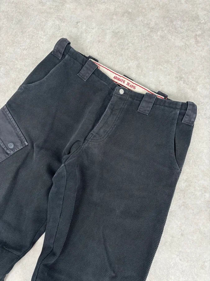 AW2005 Armani Black Corduroy Cargo Wide-Leg Pants CgYaodx 5