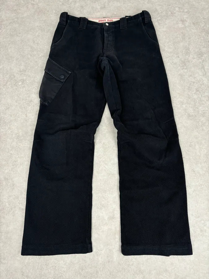 AW2005 Armani Black Corduroy Cargo Wide-Leg Pants CgYaodx 4