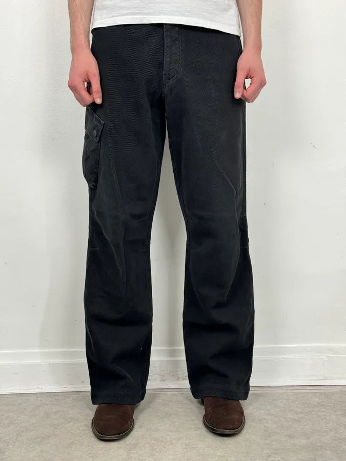 AW2005 Armani Black Corduroy Cargo Wide-Leg Pants CgYaodx 1