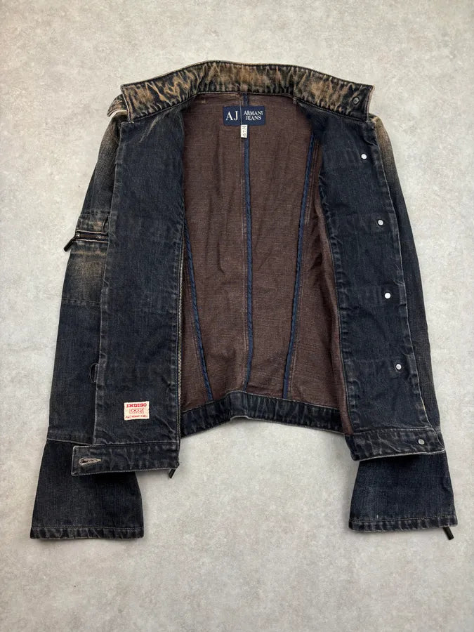 2000s Armani Faded Blue Denim Samurai Officer Jacket FqajKGo 6