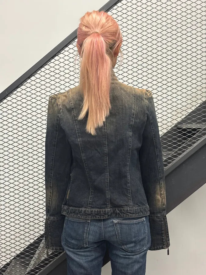 2000s Armani Faded Blue Denim Samurai Officer Jacket FqajKGo 2