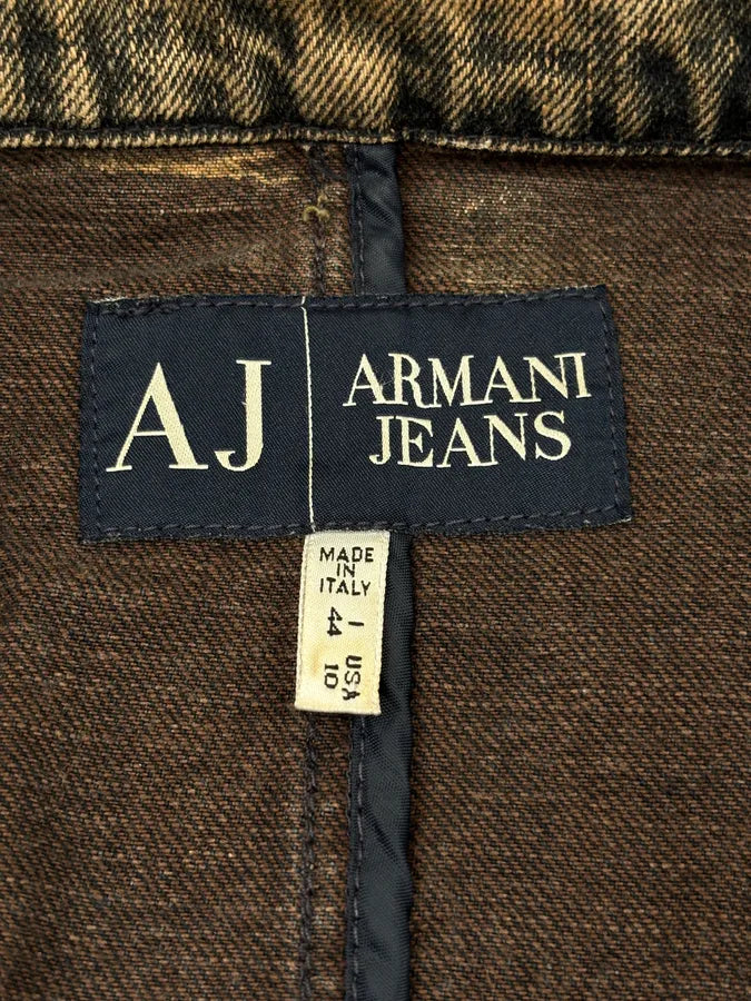 2000s Armani Faded Blue Denim Samurai Officer Jacket FqajKGo 10