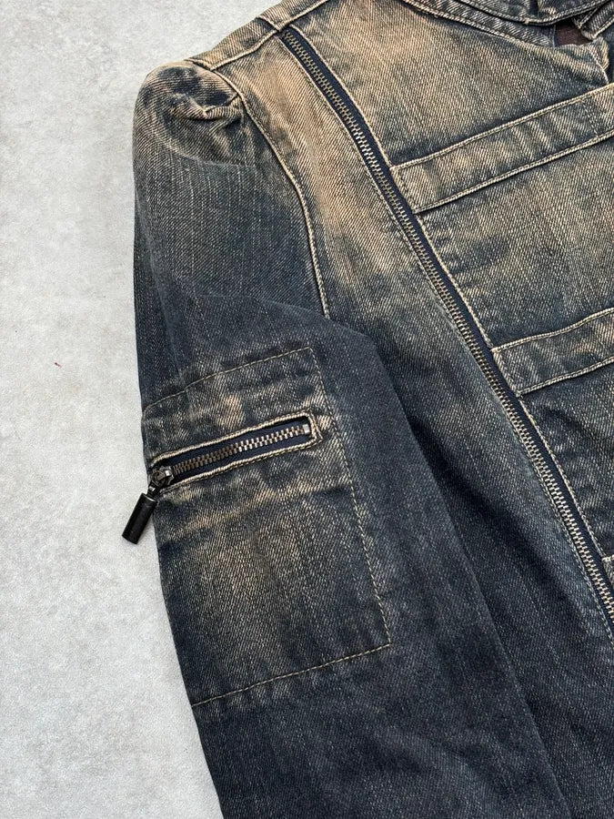 2000s Armani Faded Blue Denim Samurai Officer Jacket FqajKGo 7
