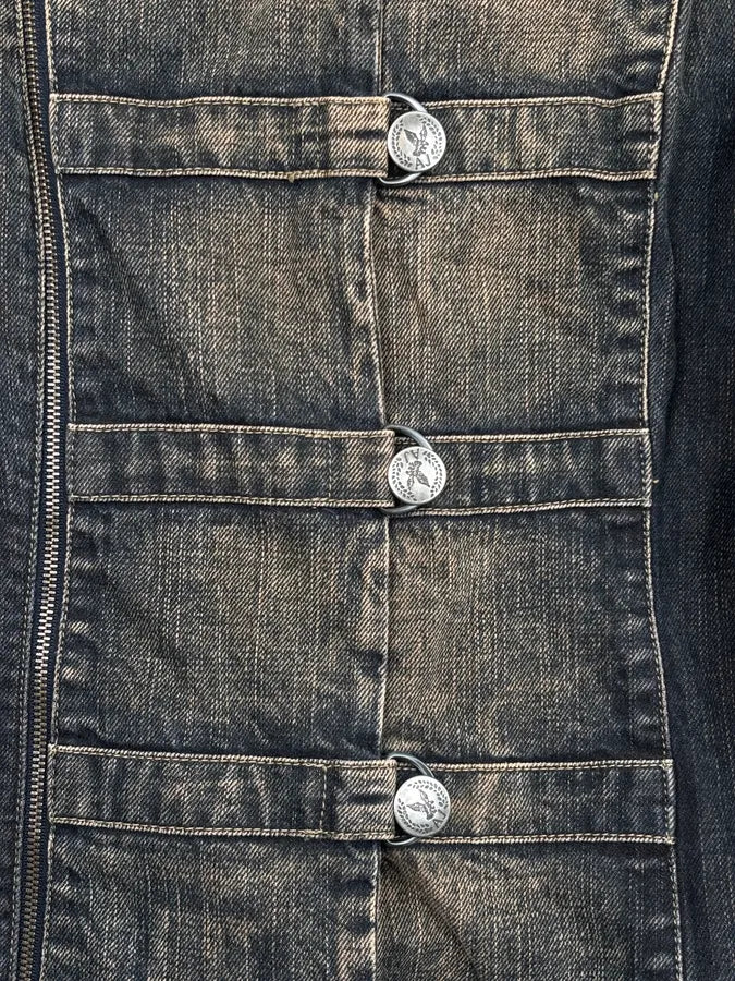 2000s Armani Faded Blue Denim Samurai Officer Jacket FqajKGo 8