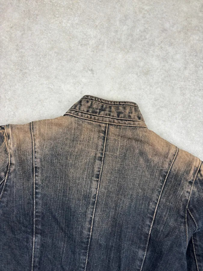 2000s Armani Faded Blue Denim Samurai Officer Jacket FqajKGo 5