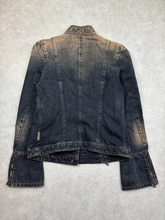 2000s Armani Faded Blue Denim Samurai Officer Jacket FqajKGo 4