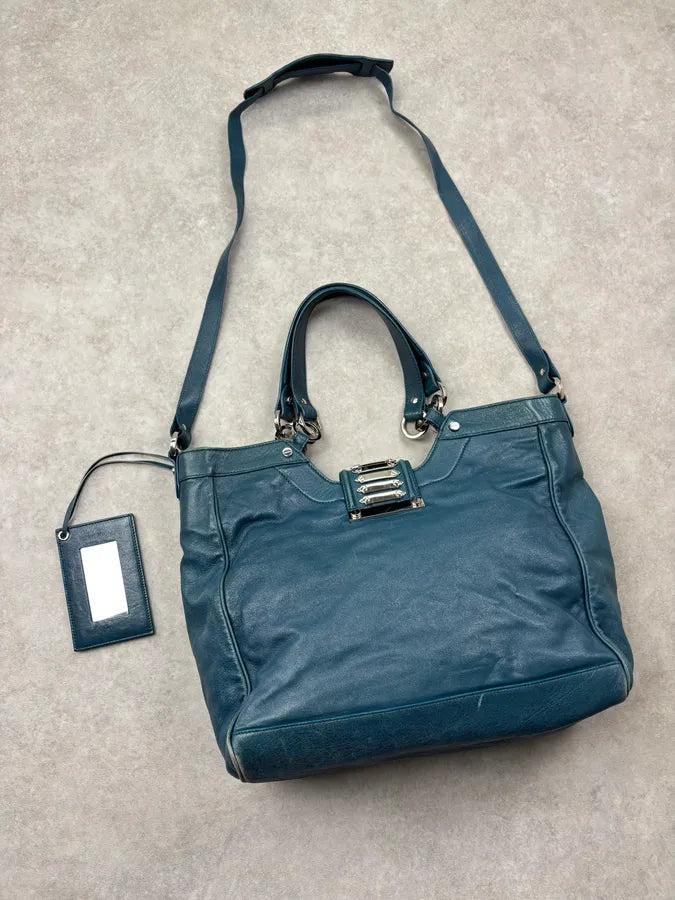 2000s Balenciaga Turquoise Leather Multi-Pocket Studded Shoulder Bag rjOUNkP 19
