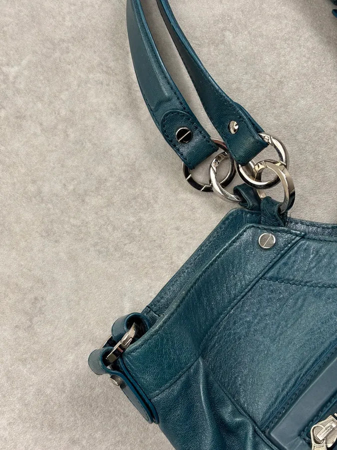 2000s Balenciaga Turquoise Leather Multi-Pocket Studded Shoulder Bag rjOUNkP 14