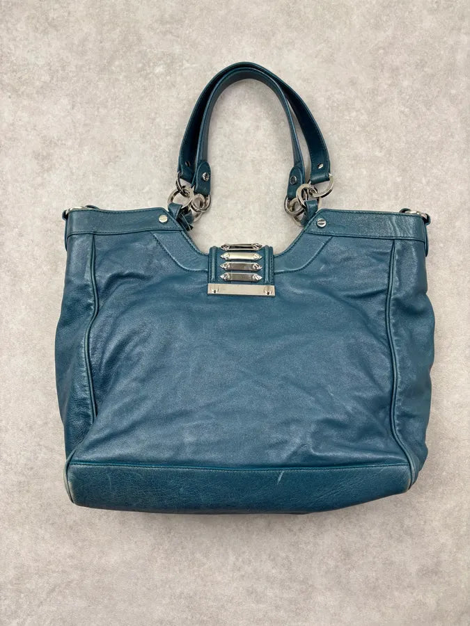 2000s Balenciaga Turquoise Leather Multi-Pocket Studded Shoulder Bag rjOUNkP 15