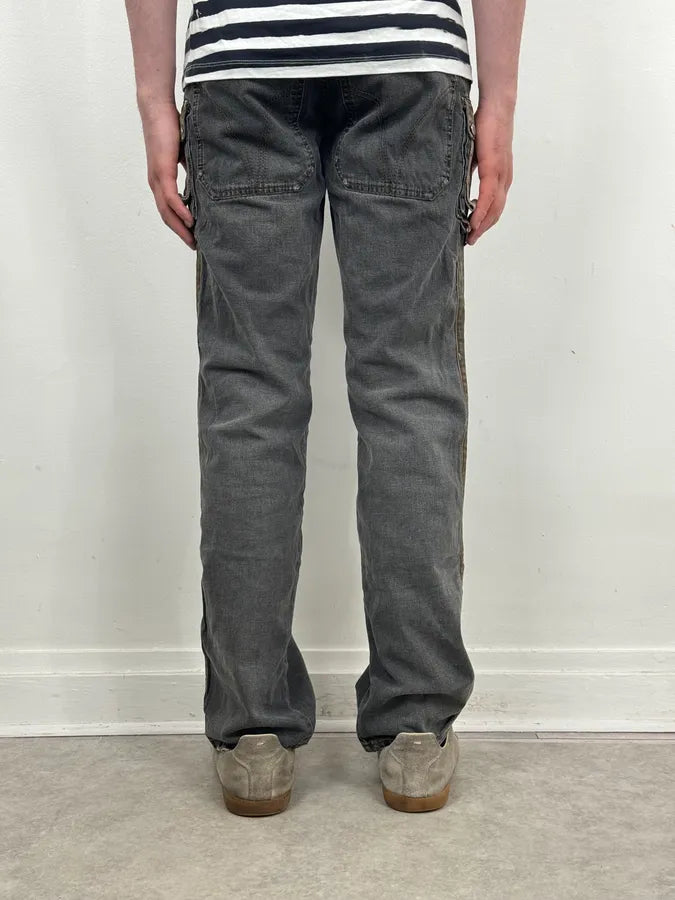 AW2004 Dolce & Gabbana Grey Contrast Lateral Bands Cargo Denim Jeans tJWnLSp 3