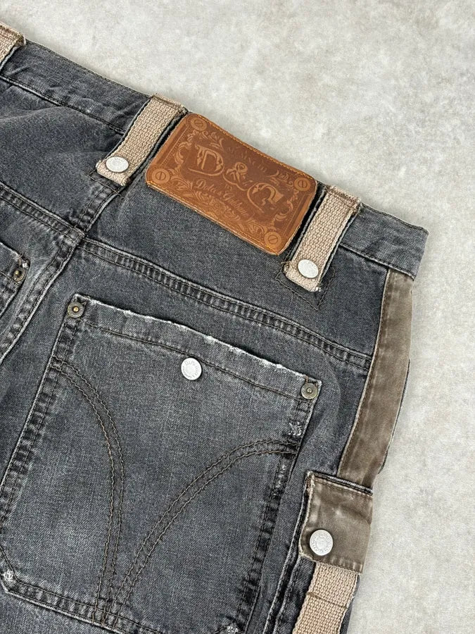 AW2004 Dolce & Gabbana Grey Contrast Lateral Bands Cargo Denim Jeans tJWnLSp 7