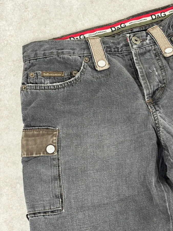 AW2004 Dolce & Gabbana Grey Contrast Lateral Bands Cargo Denim Jeans tJWnLSp 10