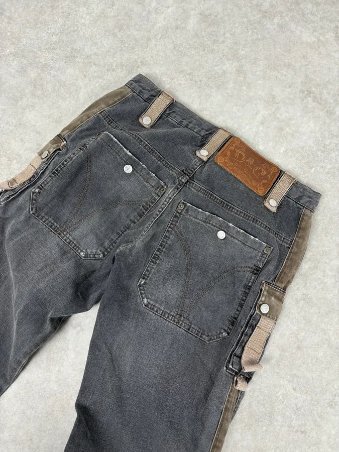 AW2004 Dolce & Gabbana Grey Contrast Lateral Bands Cargo Denim Jeans tJWnLSp 6