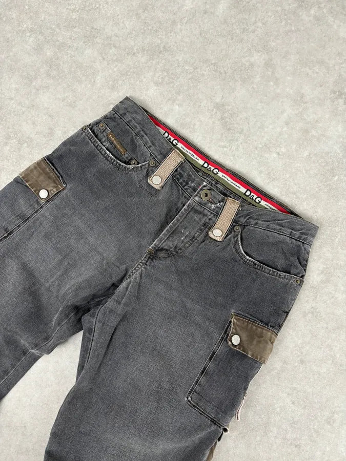 AW2004 Dolce & Gabbana Grey Contrast Lateral Bands Cargo Denim Jeans tJWnLSp 4