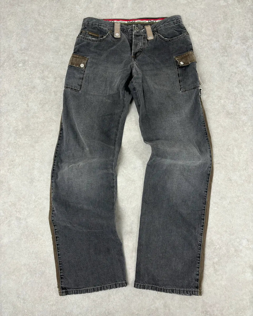 AW2004 Dolce & Gabbana Grey Contrast Lateral Bands Cargo Denim Jeans tJWnLSp 0