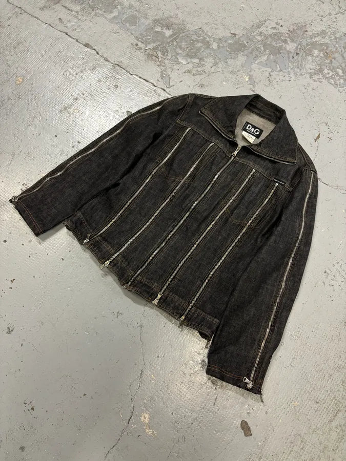 AW2003 Dolce & Gabbana Multi-Zip Dark Grey Denim Jacket SfHAgCb 4