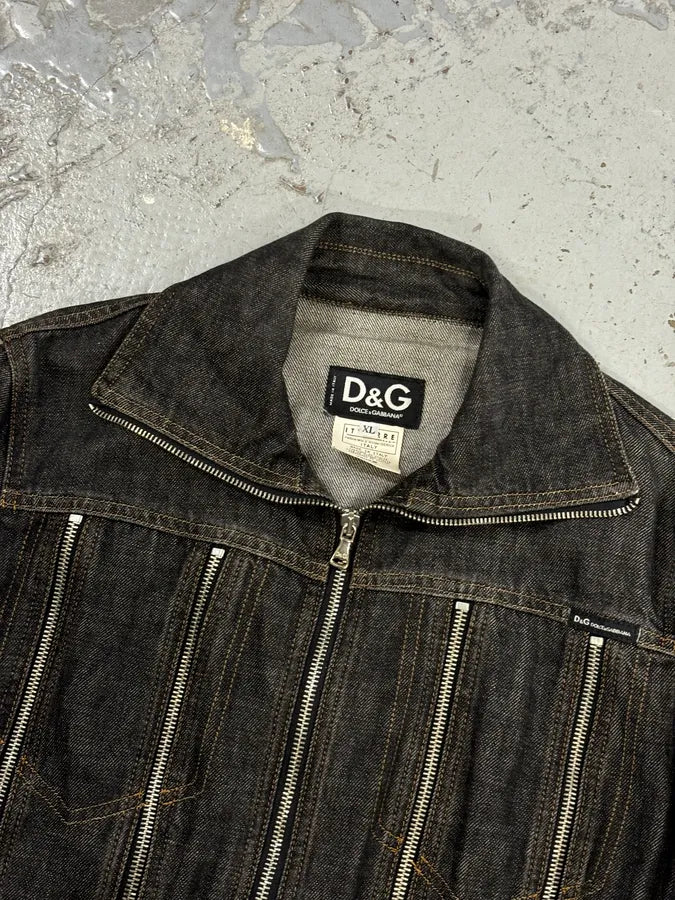AW2003 Dolce & Gabbana Multi-Zip Dark Grey Denim Jacket SfHAgCb 5