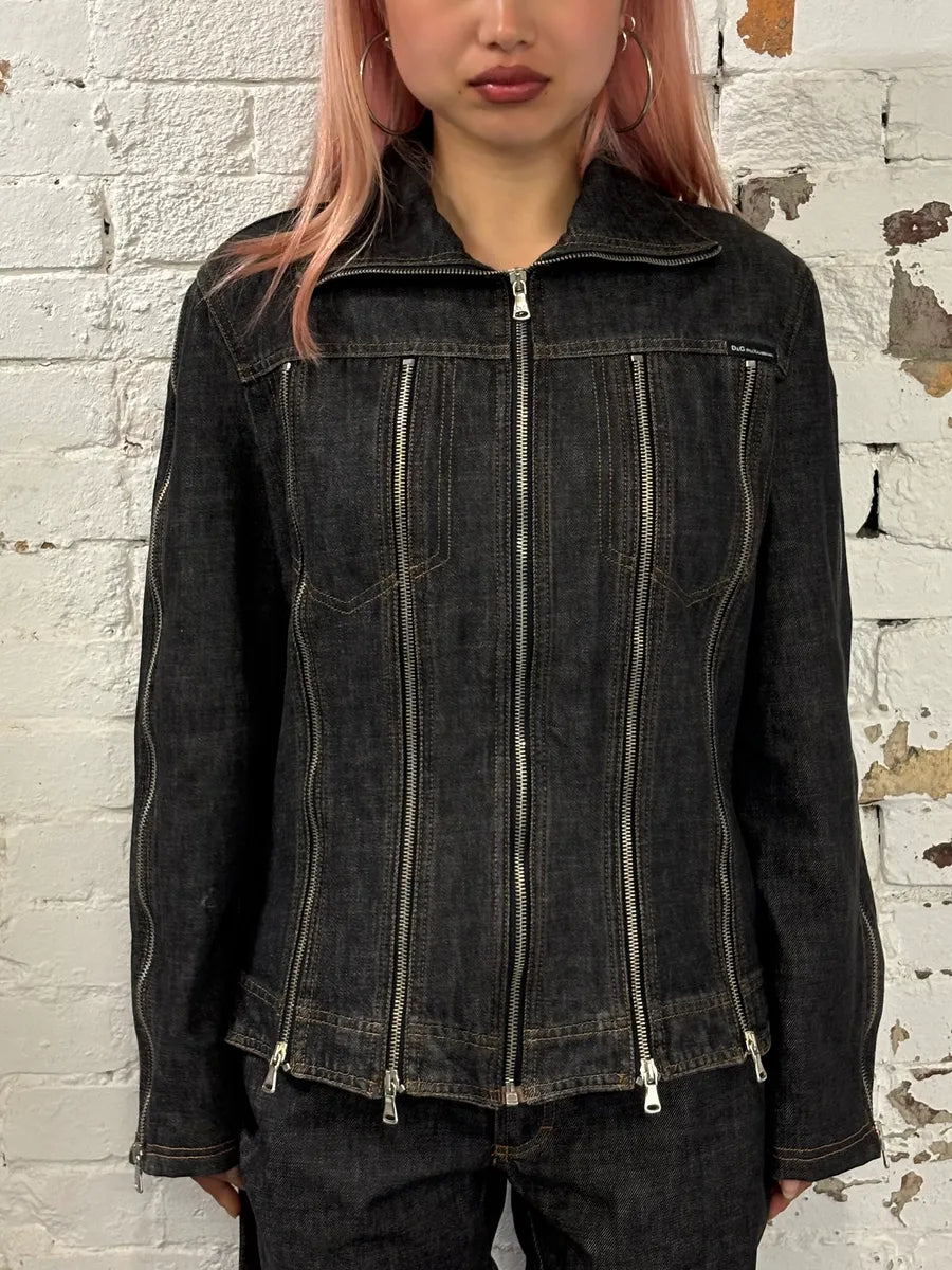 AW2003 Dolce & Gabbana Multi-Zip Dark Grey Denim Jacket SfHAgCb 1