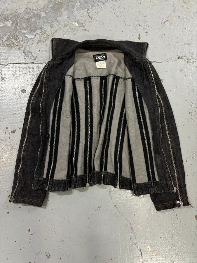 AW2003 Dolce & Gabbana Multi-Zip Dark Grey Denim Jacket SfHAgCb 8