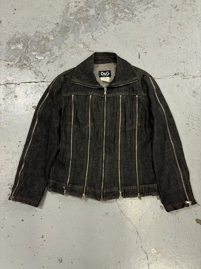 AW2003 Dolce & Gabbana Multi-Zip Dark Grey Denim Jacket SfHAgCb 0