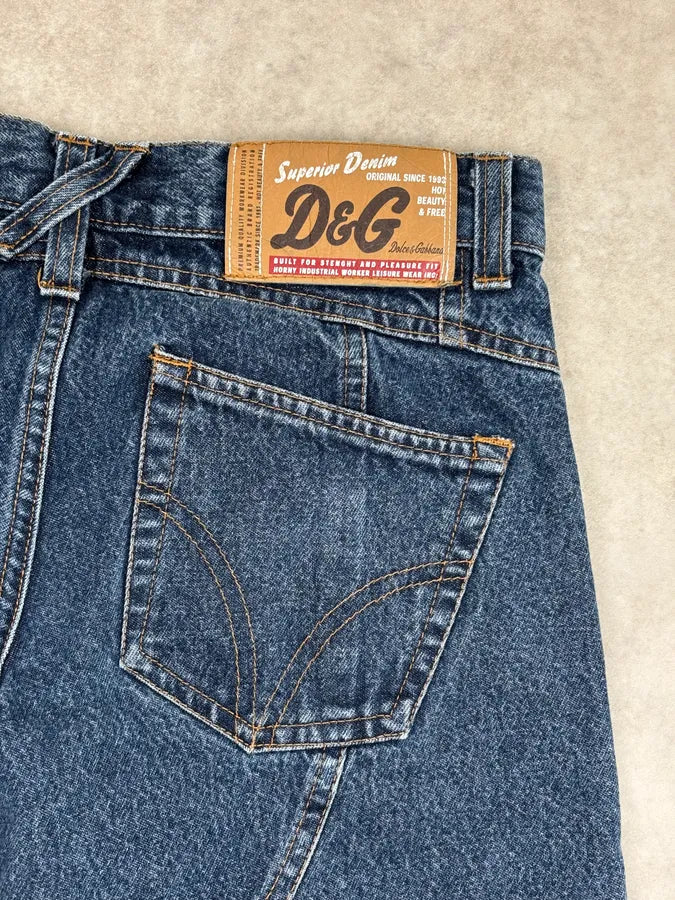 AW2003 Dolce & Gabbana Blue Denim Trompe LOeil Large Jeans GjFArcf 7