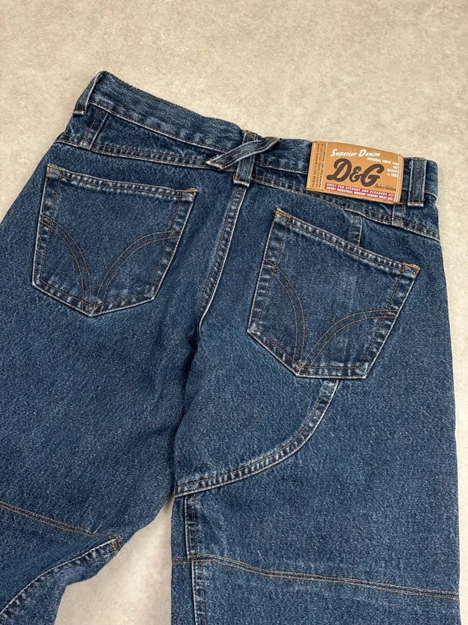 AW2003 Dolce & Gabbana Blue Denim Trompe LOeil Large Jeans GjFArcf 6