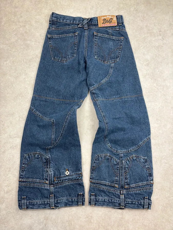 AW2003 Dolce & Gabbana Blue Denim Trompe LOeil Large Jeans GjFArcf 5