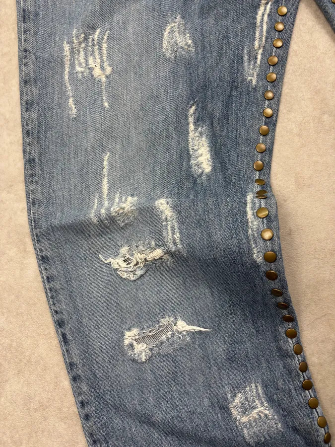 SS2006 Dolce & Gabbana Blue Denim Hawaii Floral Embroidered Jeans OUzfZuD 12