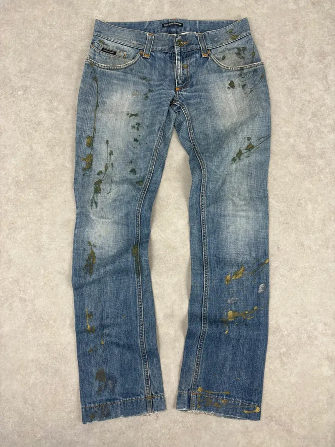 FW2005 Dolce & Gabbana Light Blue Denim Distressed Jeans bUgxOFw 0