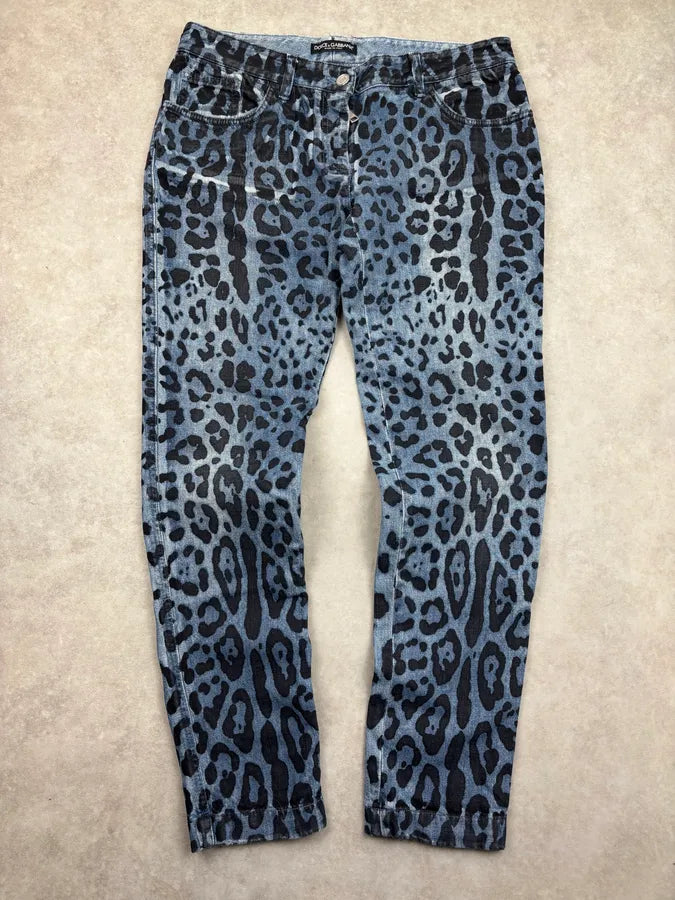 Early 2000s Dolce & Gabbana Blue Denim Leopard Print Jeans ucEraZf 3