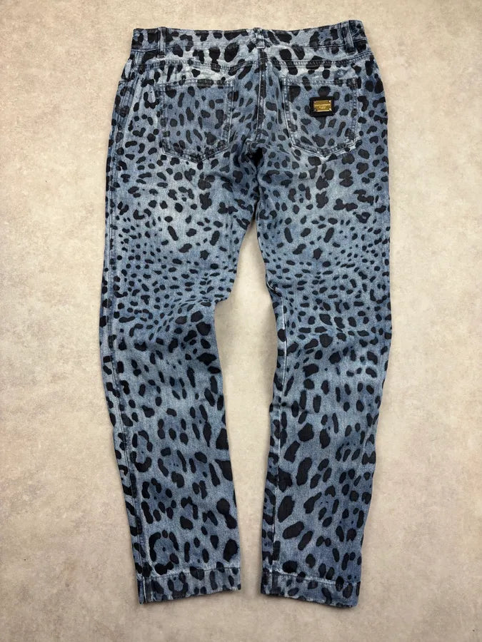 Early 2000s Dolce & Gabbana Blue Denim Leopard Print Jeans ucEraZf 5