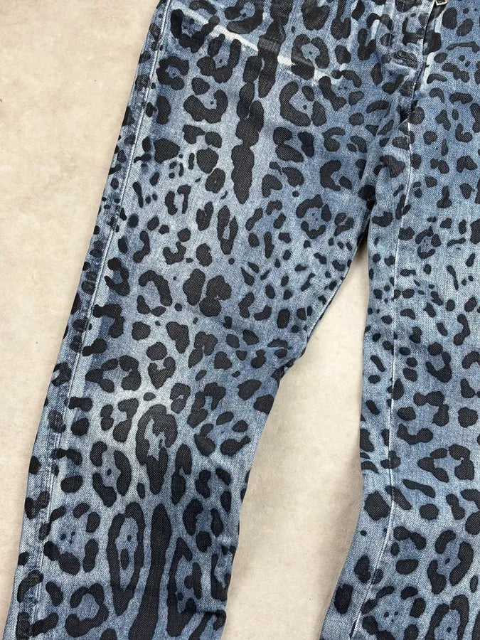 Early 2000s Dolce & Gabbana Blue Denim Leopard Print Jeans ucEraZf 8