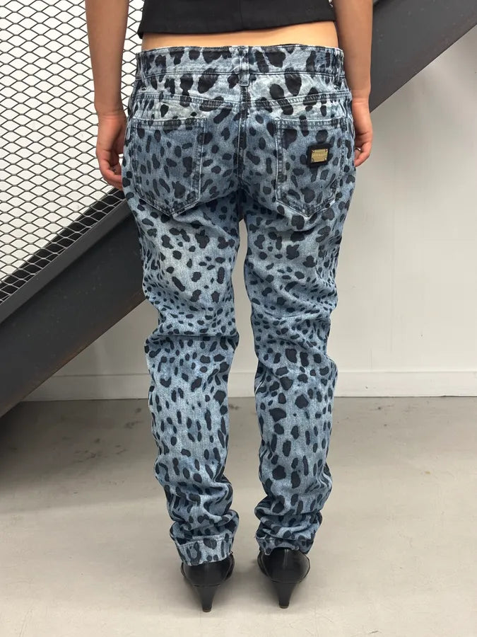 Early 2000s Dolce & Gabbana Blue Denim Leopard Print Jeans ucEraZf 2
