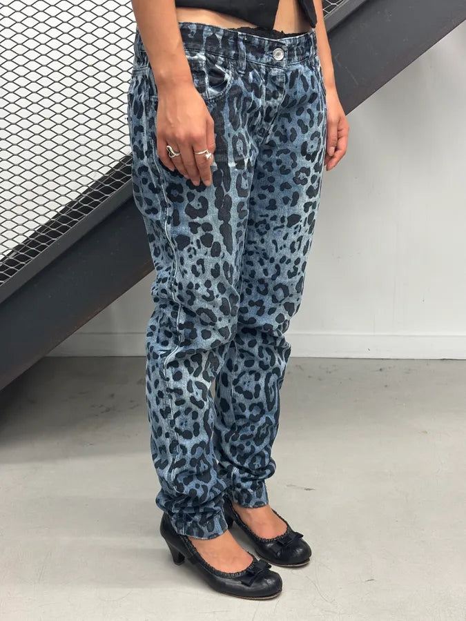 Early 2000s Dolce & Gabbana Blue Denim Leopard Print Jeans ucEraZf 1