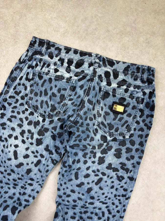 Early 2000s Dolce & Gabbana Blue Denim Leopard Print Jeans ucEraZf 6