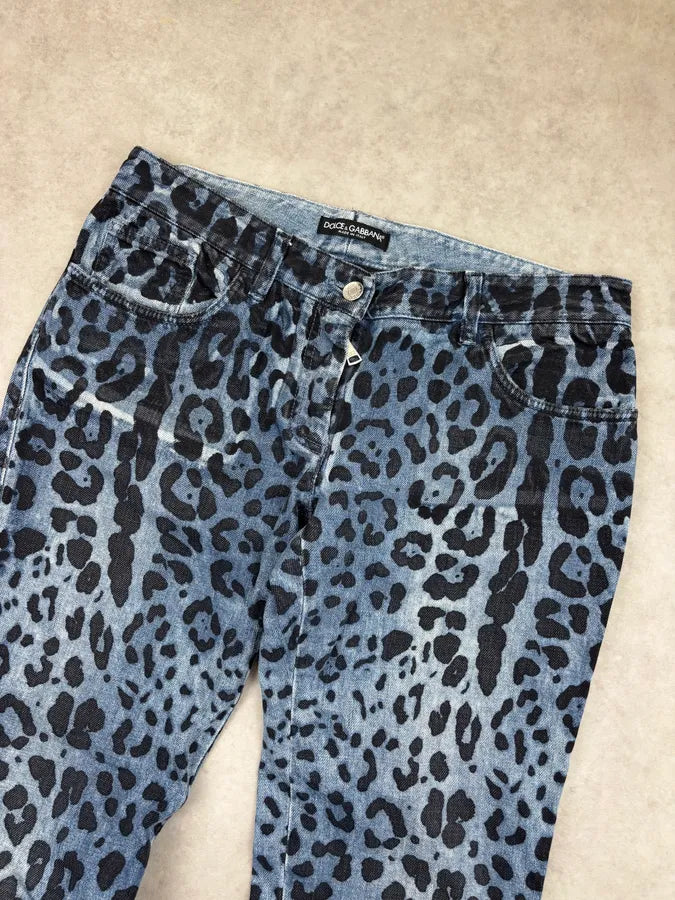Early 2000s Dolce & Gabbana Blue Denim Leopard Print Jeans ucEraZf 4