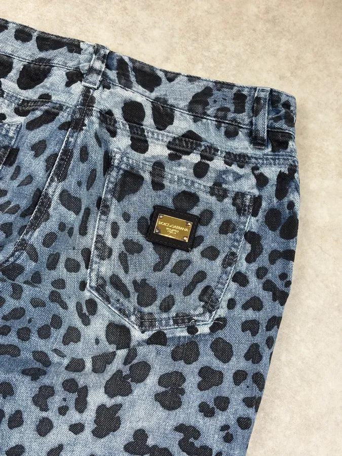 Early 2000s Dolce & Gabbana Blue Denim Leopard Print Jeans ucEraZf 7