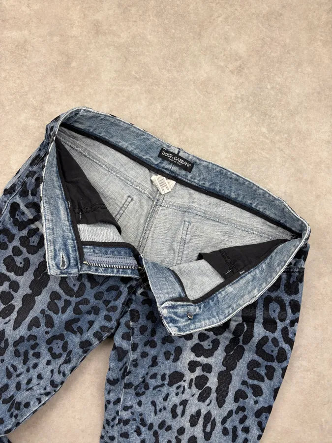 Early 2000s Dolce & Gabbana Blue Denim Leopard Print Jeans ucEraZf 9