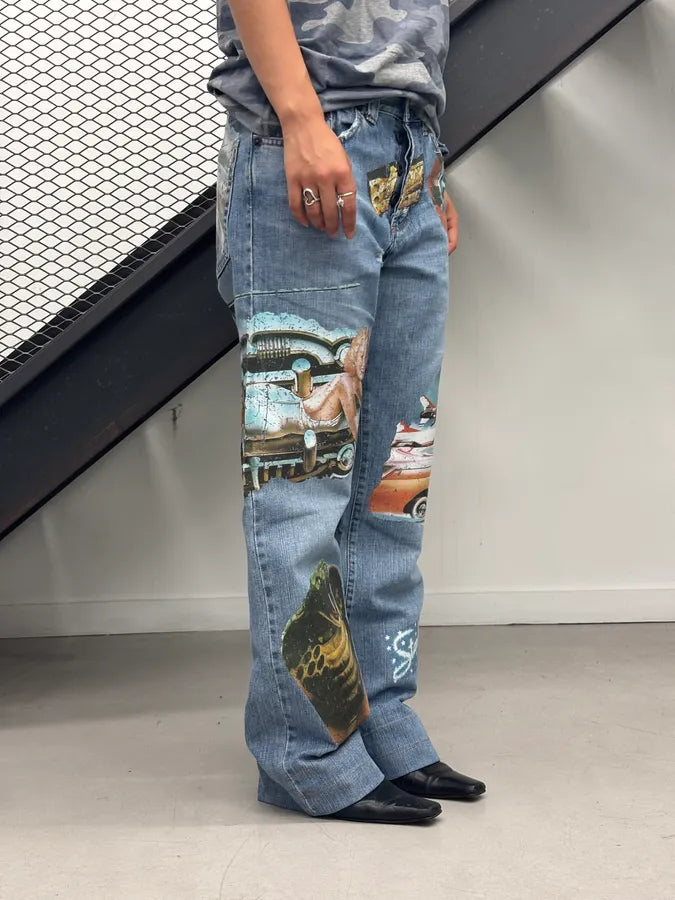 AW2004 Dolce & Gabbana Blue Denim Printed Jeans gjgInBz 2